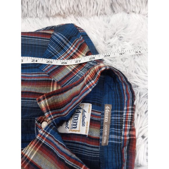 44MM Shirt Mens Small Blue Plaid Western Pearl Snap Cowboy Rodeo Button Down Top - Picture 4 of 7